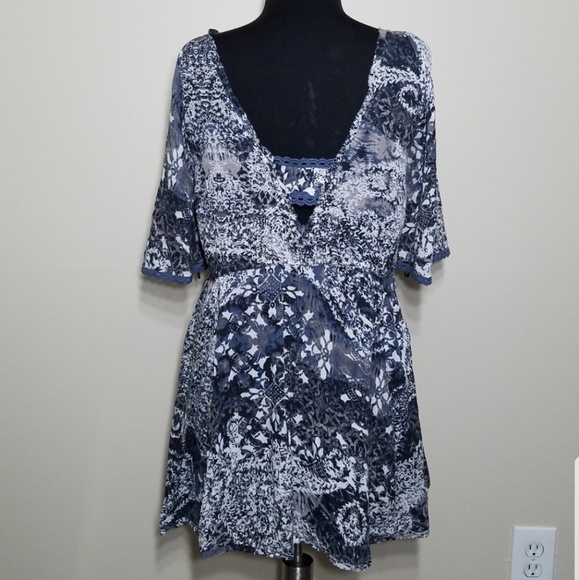 Free People Dress Boho Print Mini Cold Shoulder XS - Picture 4 of 10